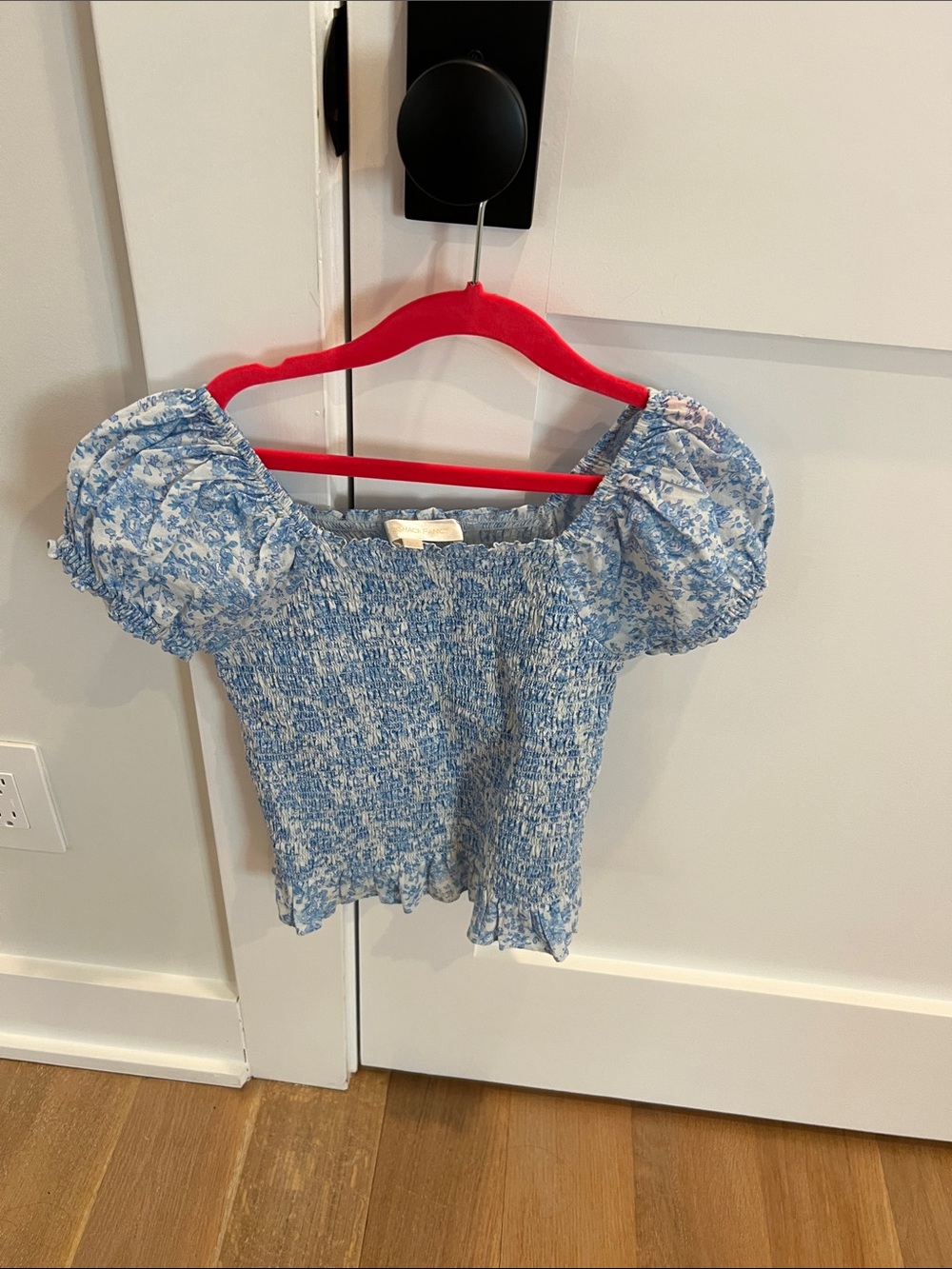 LoveShackFancy Light Blue Floral Smocked Puff-Sleeve Top - Kids